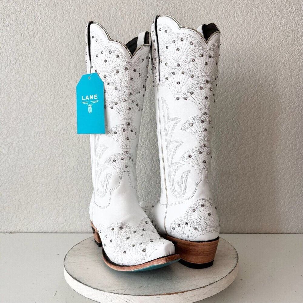 Lane Women's White Heeled Boots, worn once